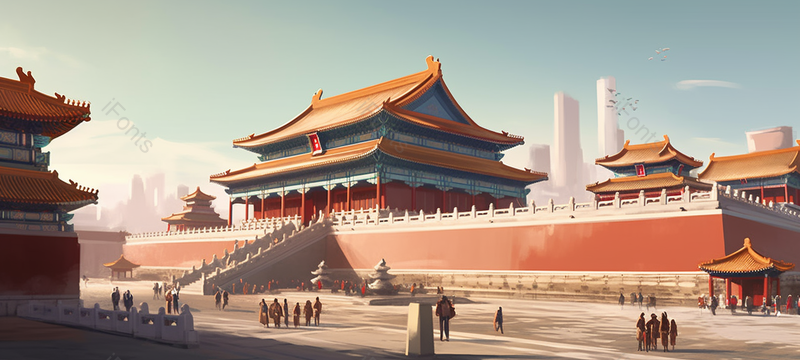 写实派画风中国故宫建筑风景画,插画/手绘图,插画/手绘图库,插画/手绘图下载,插画/手绘
